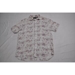 Black Brown 1826 Shirt Mens Medium White Purple Linen‎ Palm Pineapple Hawaiian